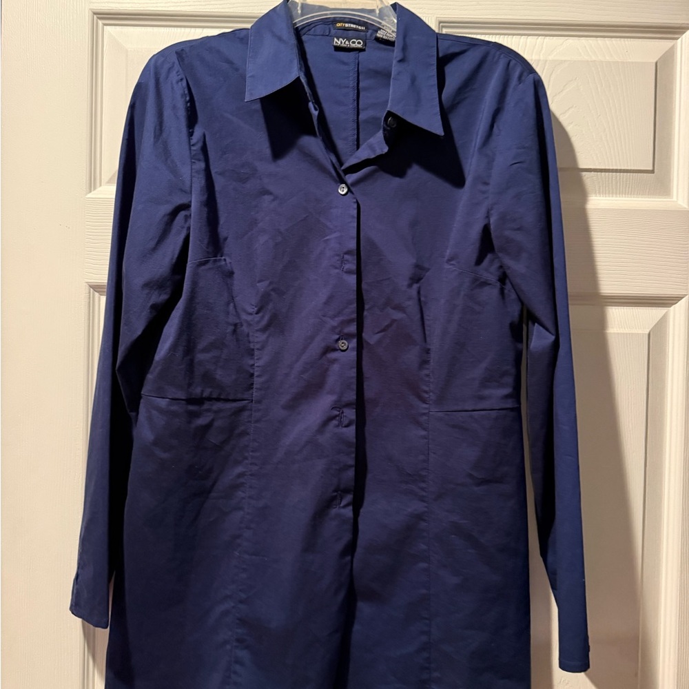 New York & Company Deep Blue Button-Up Shirt